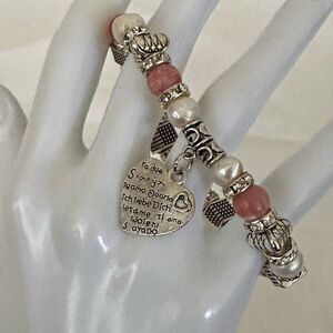 Pearl pink rhinestone heart charm bracelet